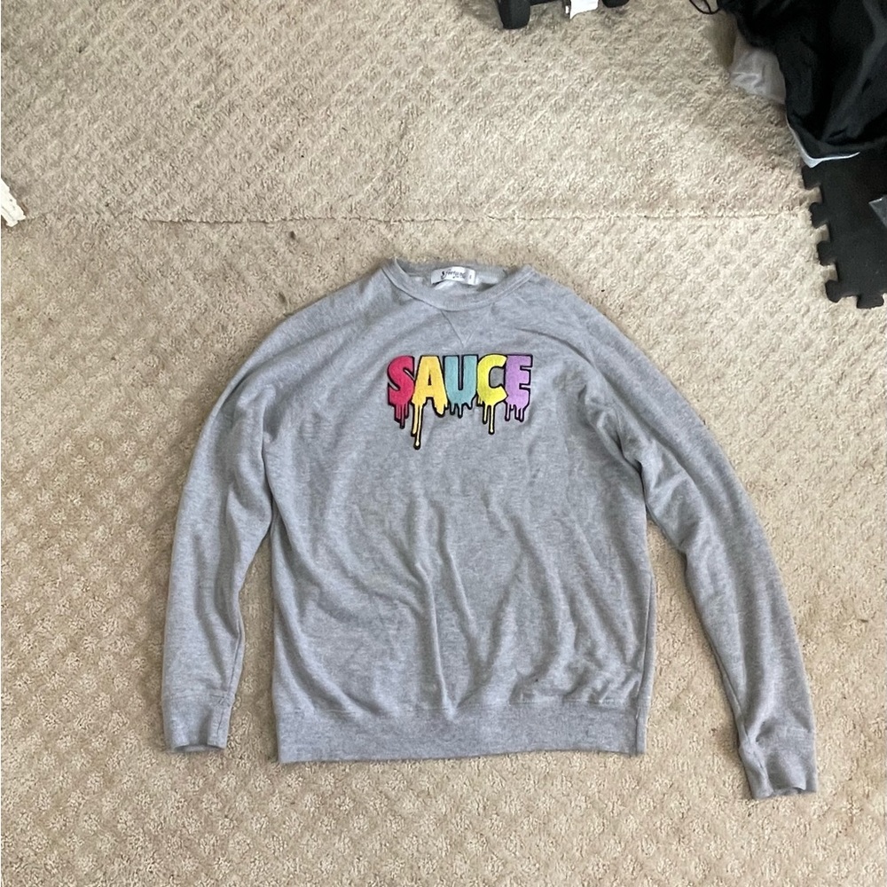 Gray “ Sauce “ Crewneck Hoodie